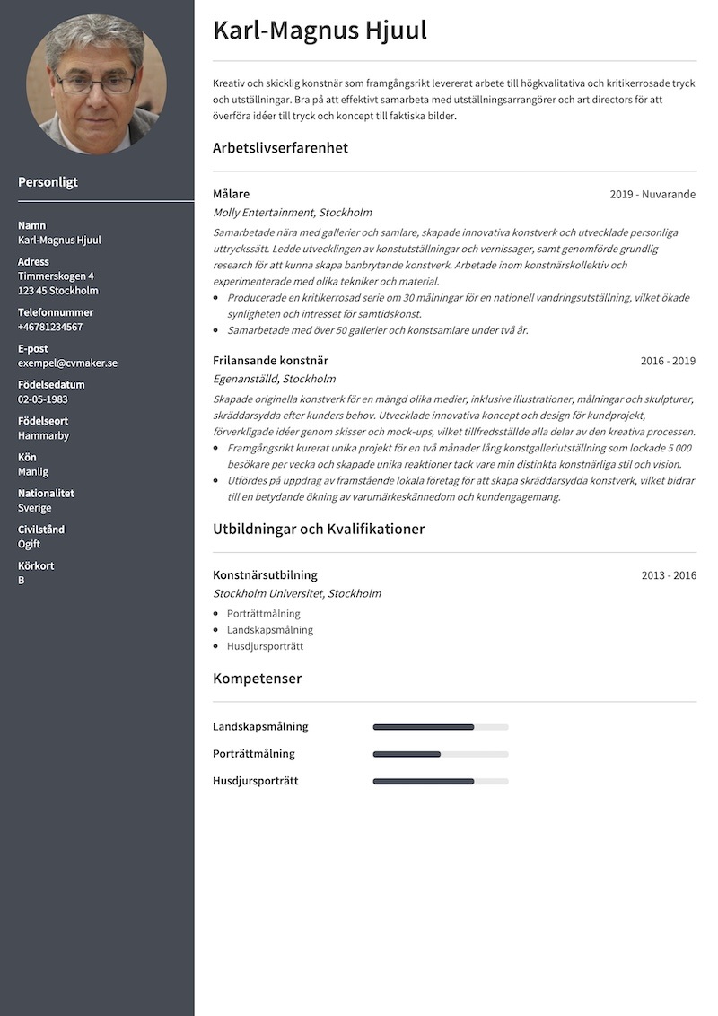 Konstnärs-CV Exempel