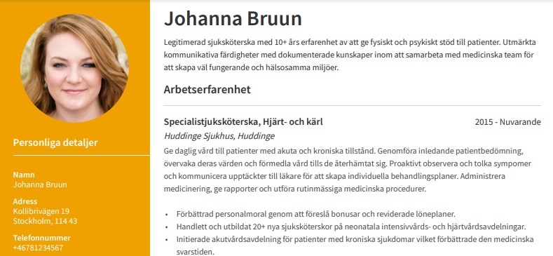 cv profil exempel sjukskoterska