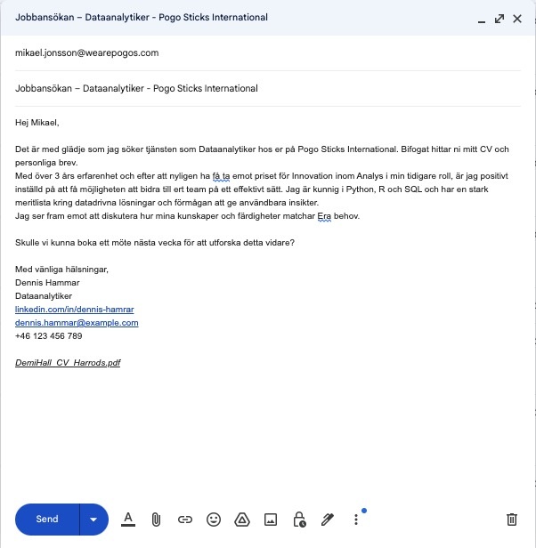 Skicka cv via Gmail, exempel